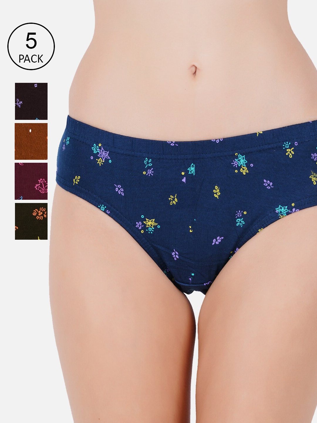

PRIDE APPAREL Women Pack Of 5 Assorted Pure Cotton Hipster Briefs