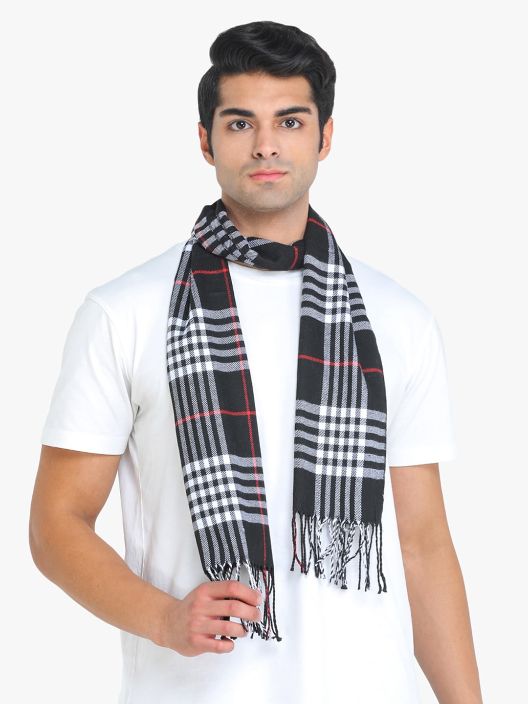 

ELLIS Men Black & White Checked Merino Wool Muffler