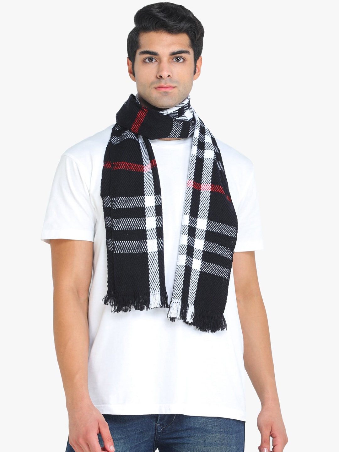 

ELLIS Men Black & White Checked Muffler