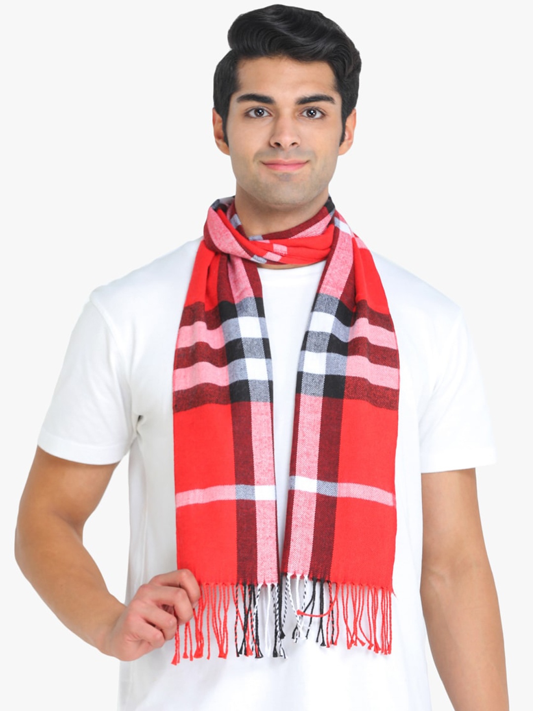 

ELLIS Men Red & Black Checked Muffler