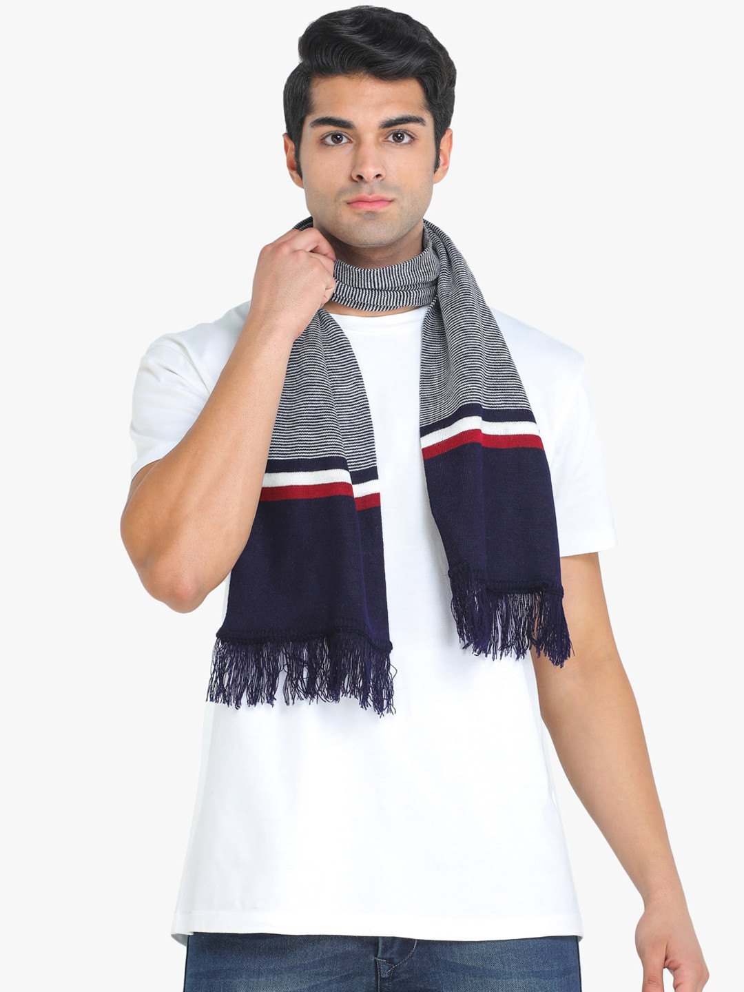 

ELLIS Men Blue & White Striped Muffler