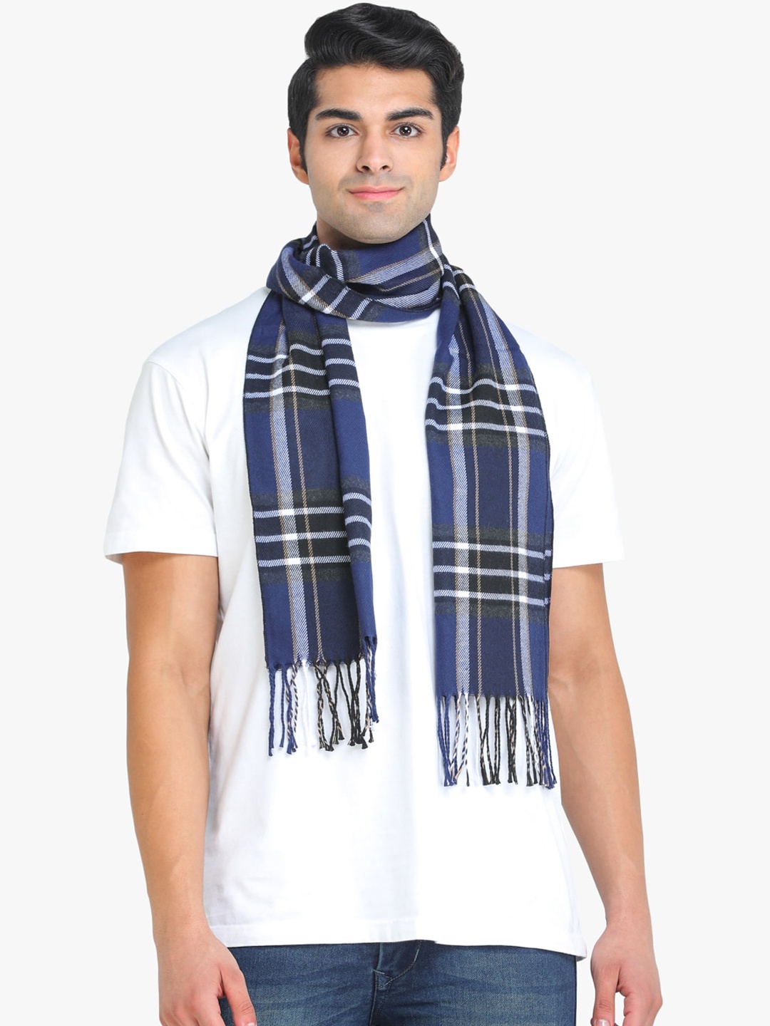 

ELLIS Men Grey & Blue Checked Muffler