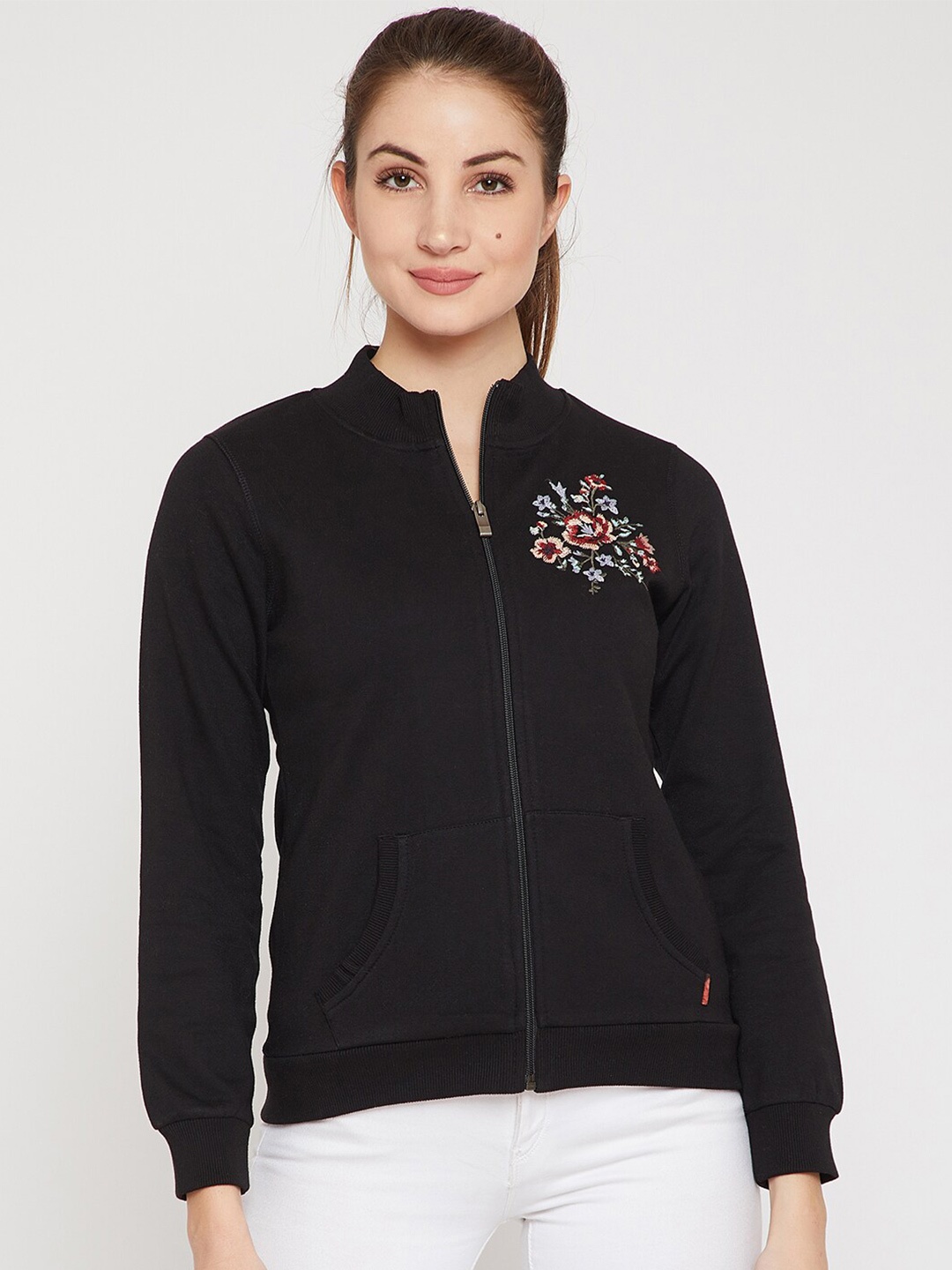 

RARE Women Black Floral Embroidered Sweatshirt