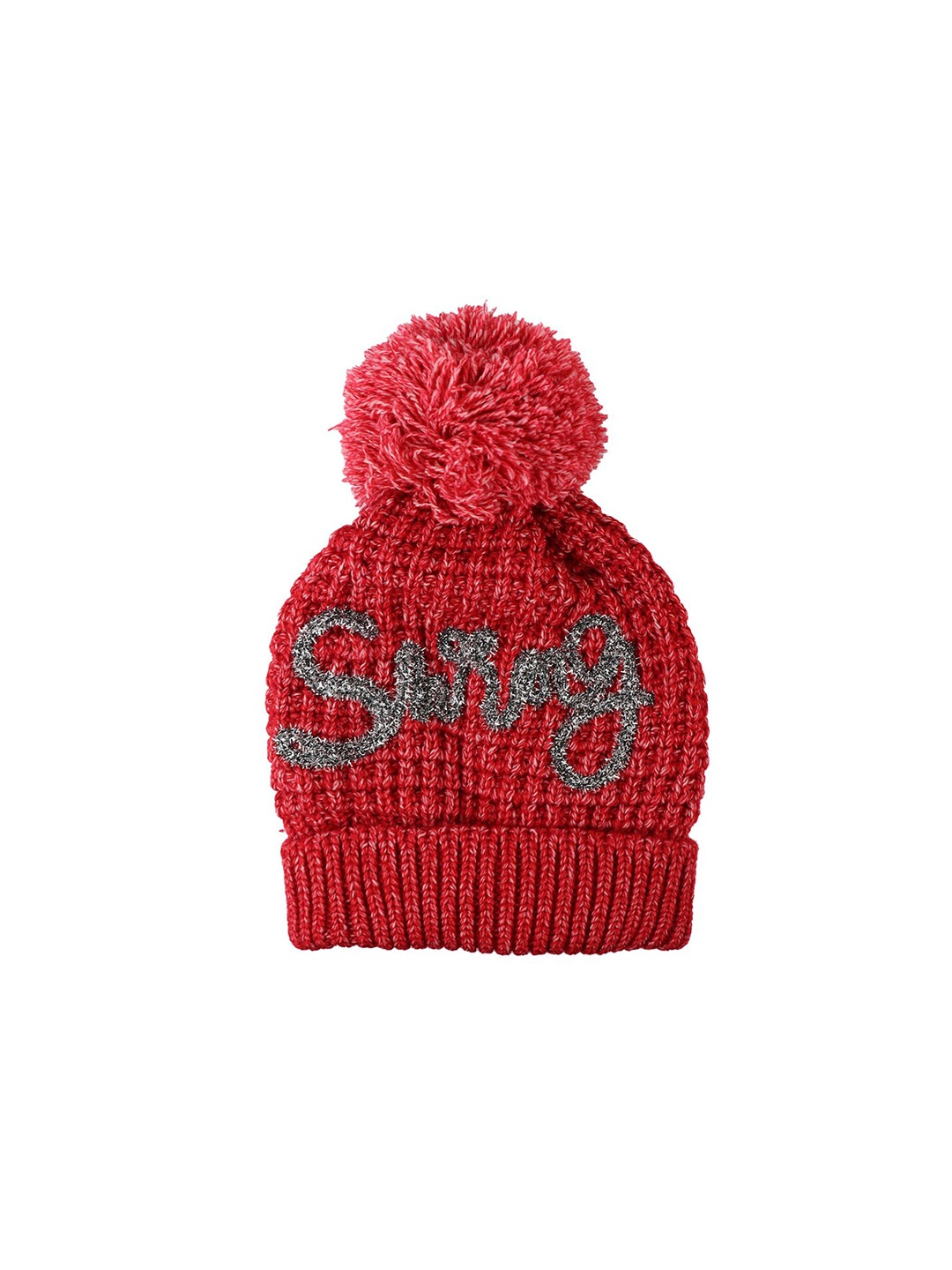 

iSWEVEN Unisex Red Typography Woolen Beanie Cap