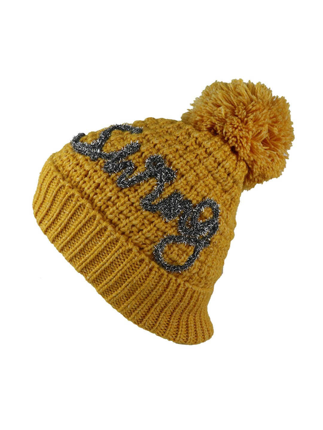 

iSWEVEN Unisex Yellow & Grey Self Design Beanie Cap
