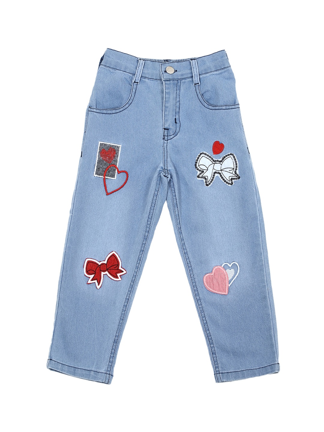 

CREMLIN CLOTHING Girls Blue Applique Low Distress Jeans