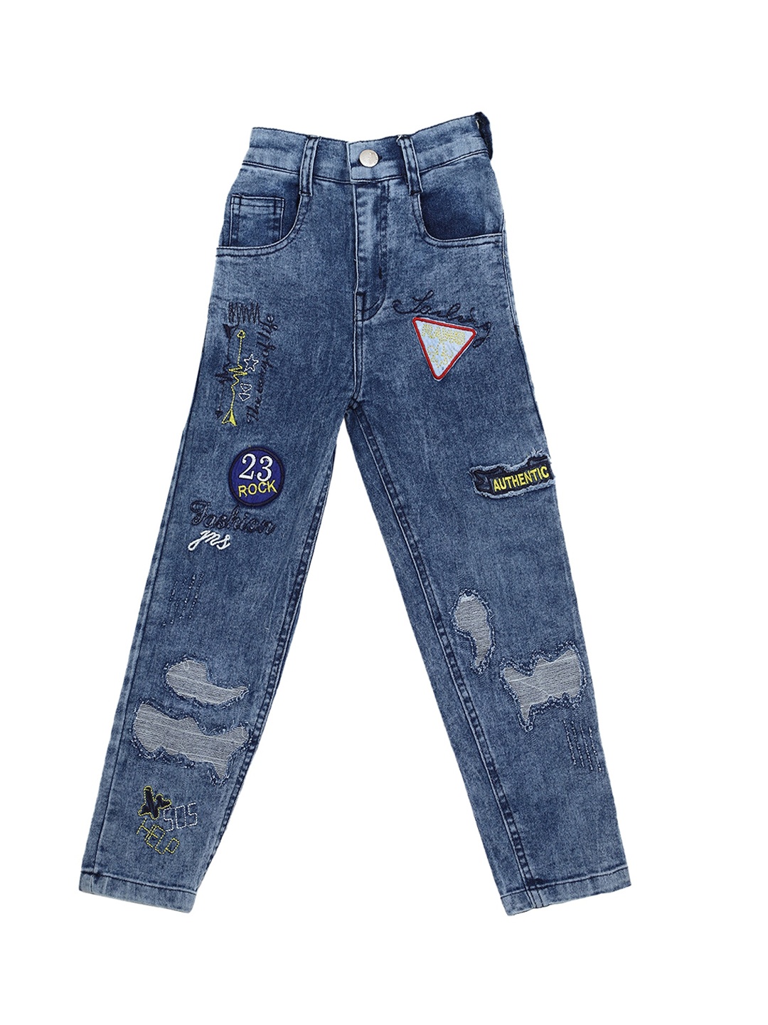 

CREMLIN CLOTHING Boys Blue Highly Distressed Heavy Fade Jeans