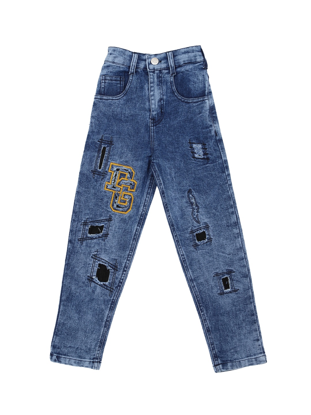 

CREMLIN CLOTHING Boys Blue Highly Distressed Heavy Fade Jeans