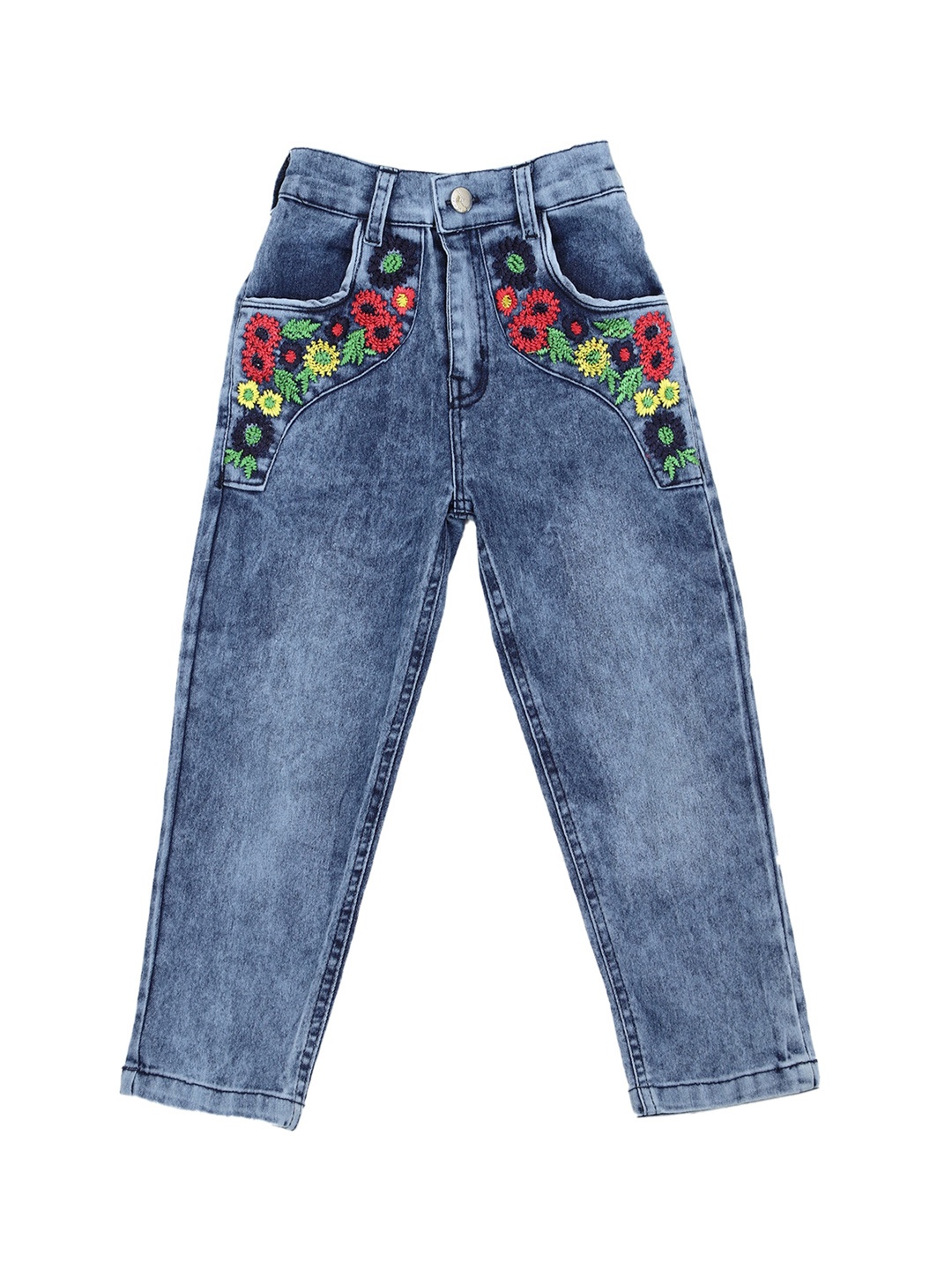 

CREMLIN CLOTHING Girls Blue Heavy Fade Embroidered Stretchable Jeans