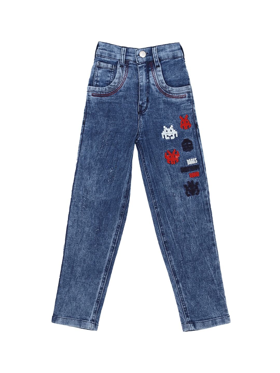 

CREMLIN CLOTHING Boys Blue Mildly Distressed Applique Heavy Fade Jeans