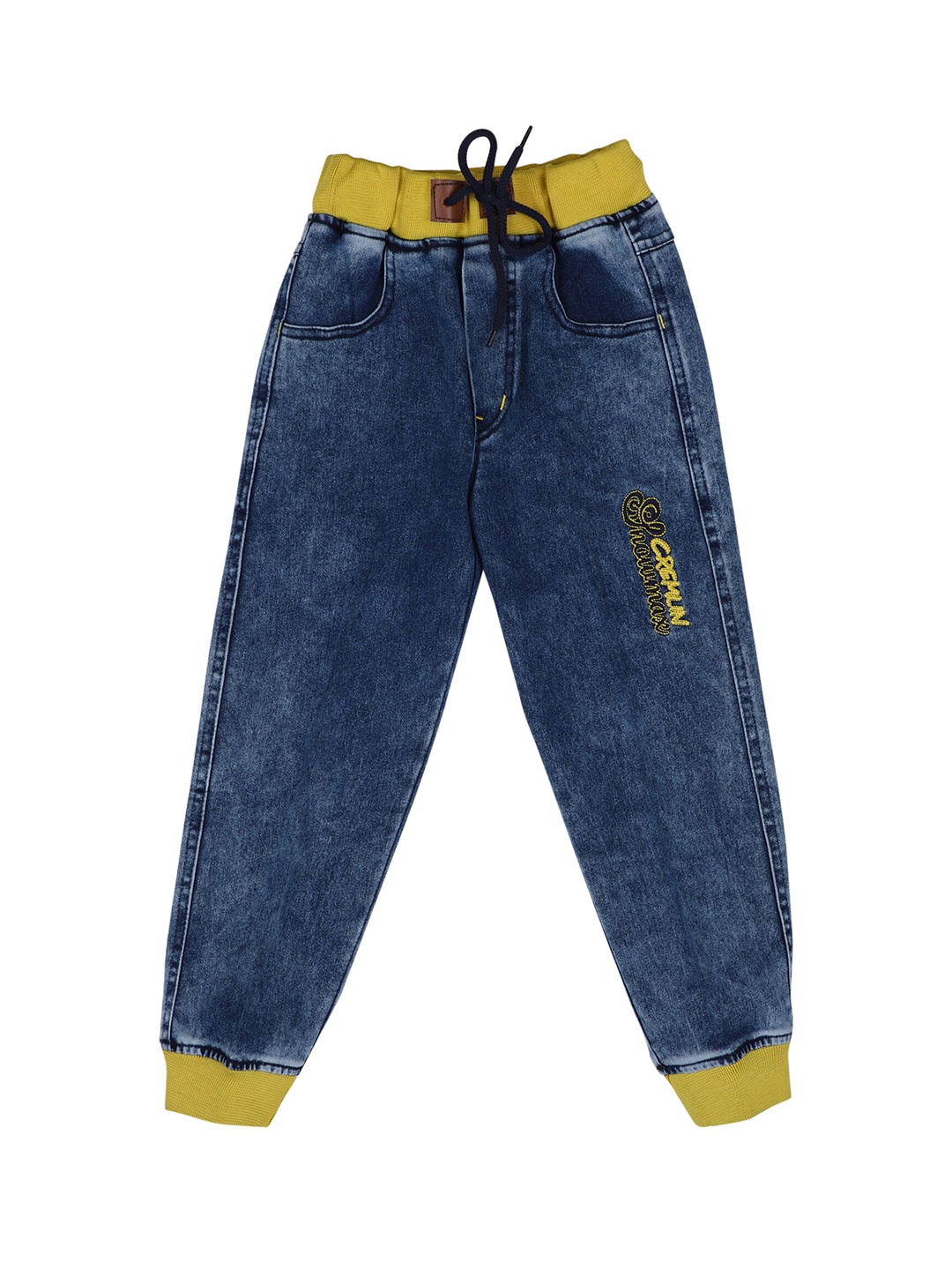 

CREMLIN CLOTHING Unisex Kids Blue Jogger Light Fade Embroidered Jeans
