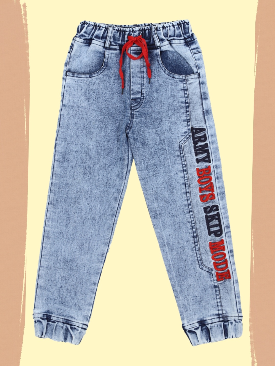 

CREMLIN CLOTHING Boys Blue Jogger Heavy Fade Embroidered Jeans
