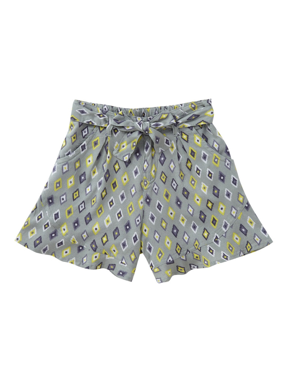 Cub McPaws Girls Grey & Blue Floral Printed Shorts, Multi