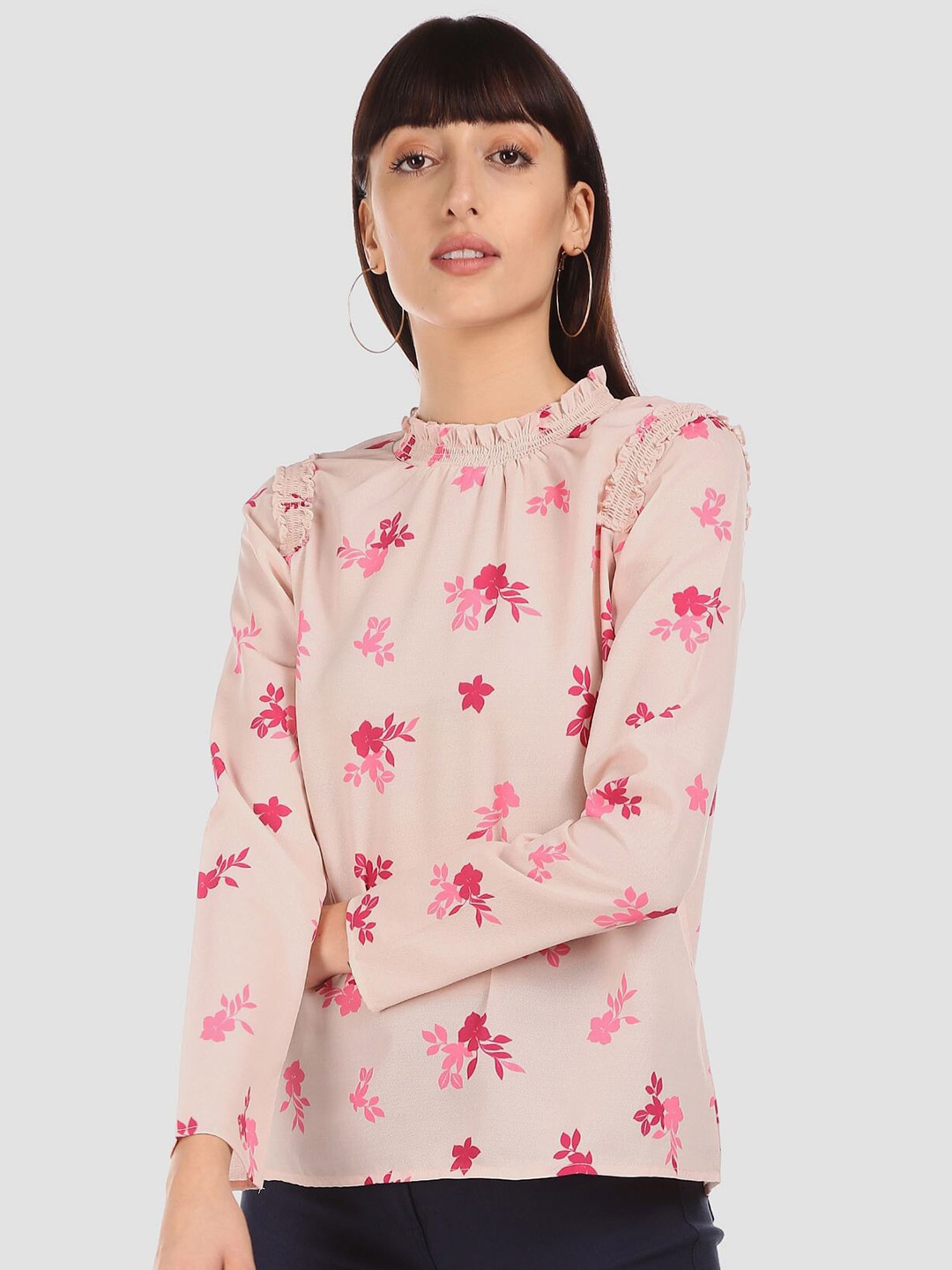 

ELLE Beige Floral Print Top