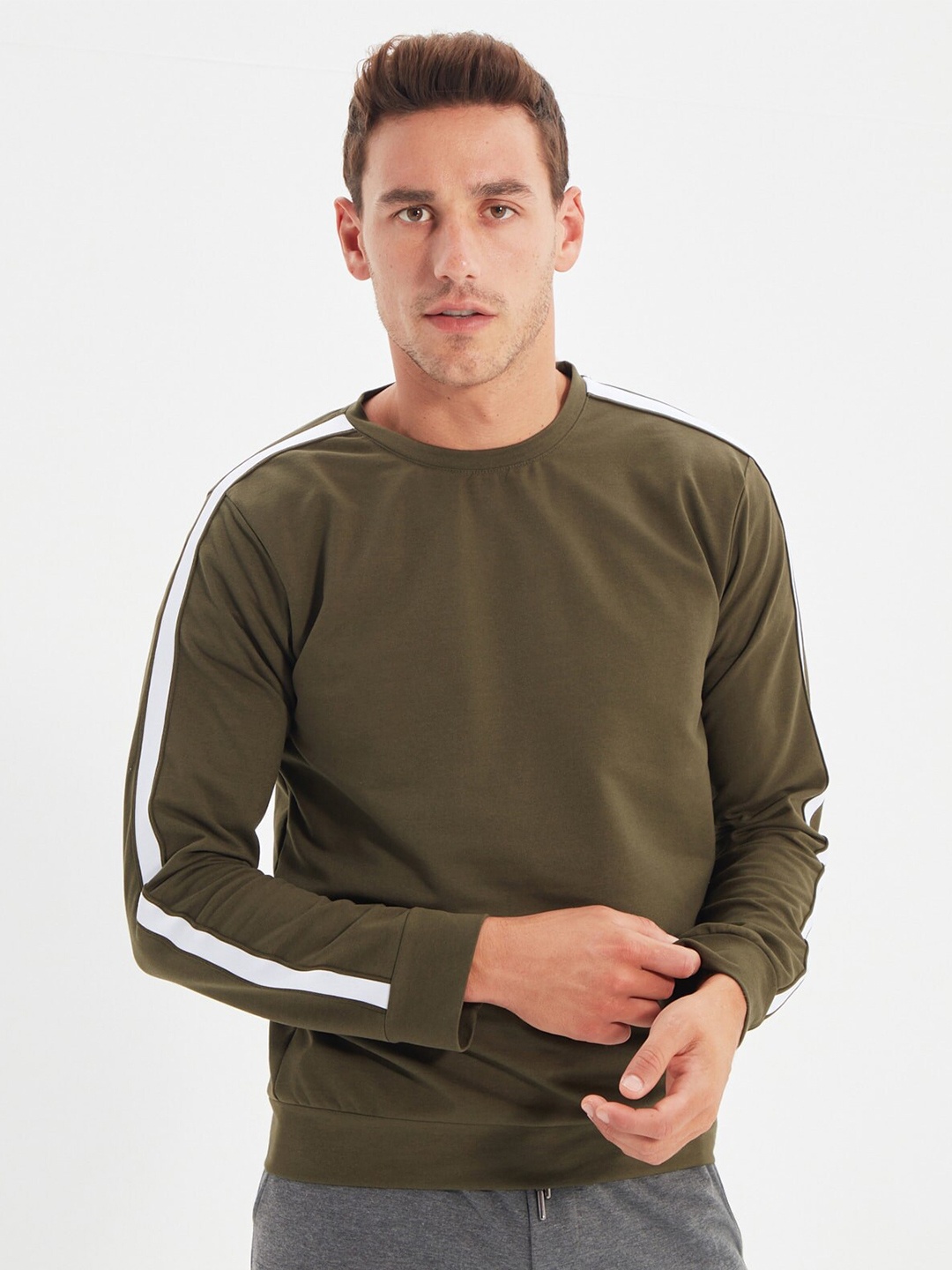 

Trendyol Men Khaki Striped Sweatshirt