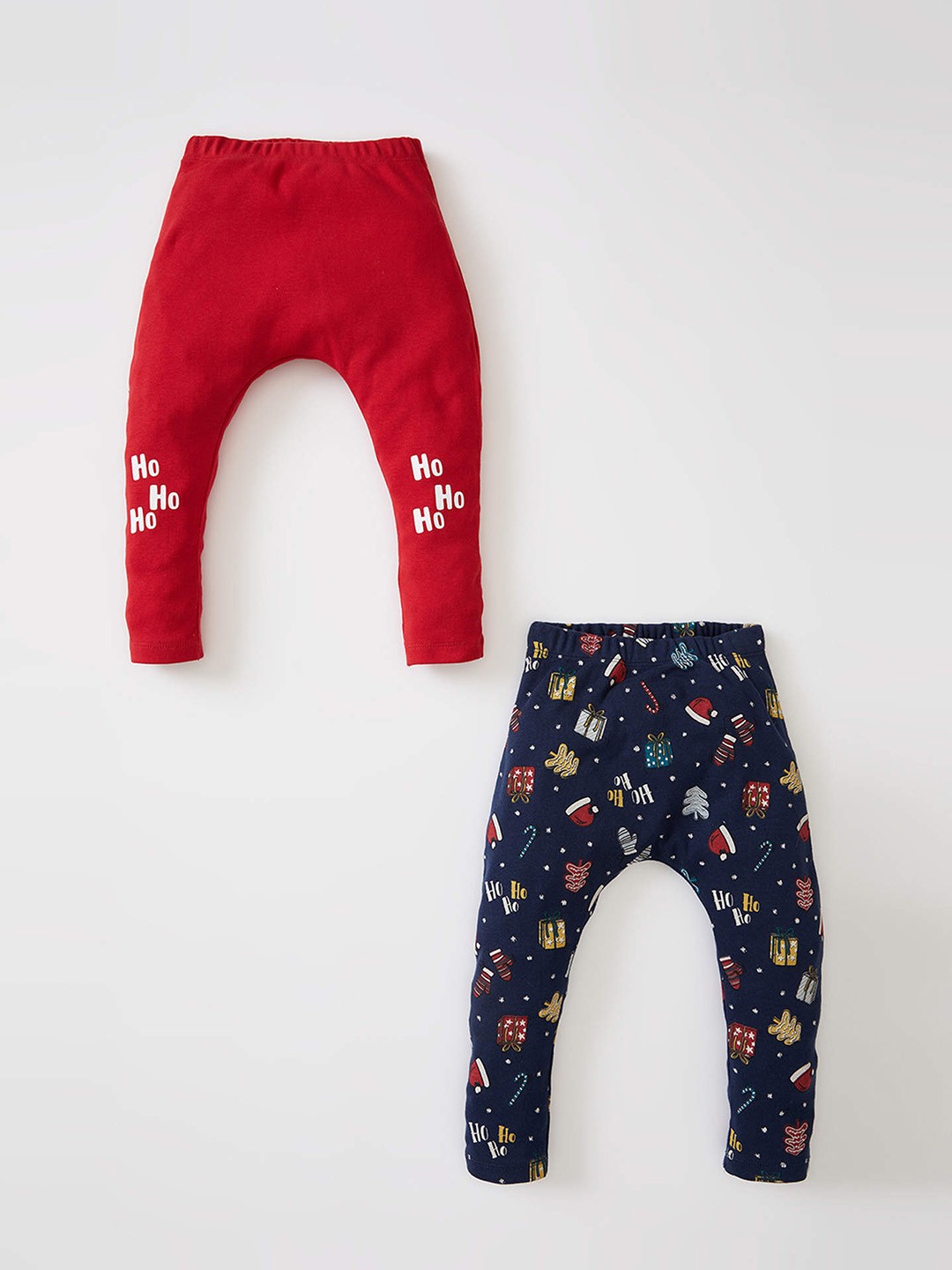 

DeFacto Infant Boys Pack of 2 Christmassy Print Cotton Track Pants, Red