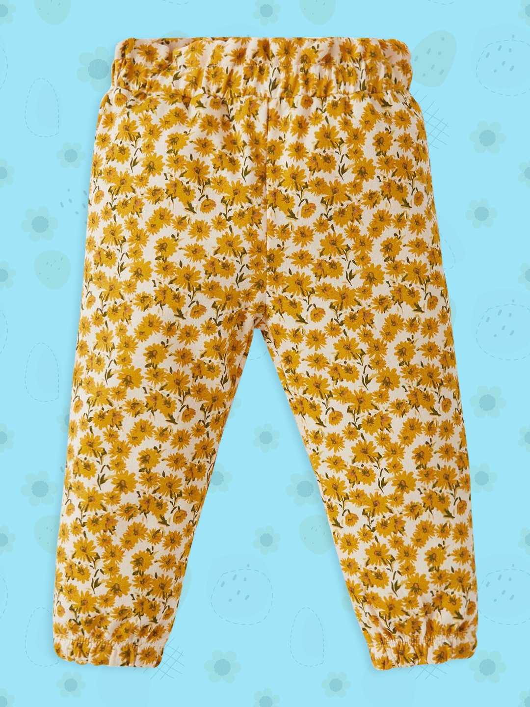 

DeFacto Girls White & Mustard Yellow Organic Cotton Floral Printed Joggers