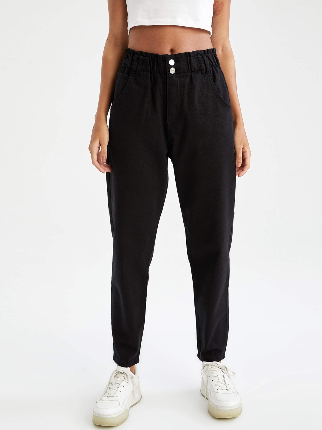 

DeFacto Women Black Cotton High-Rise Trousers