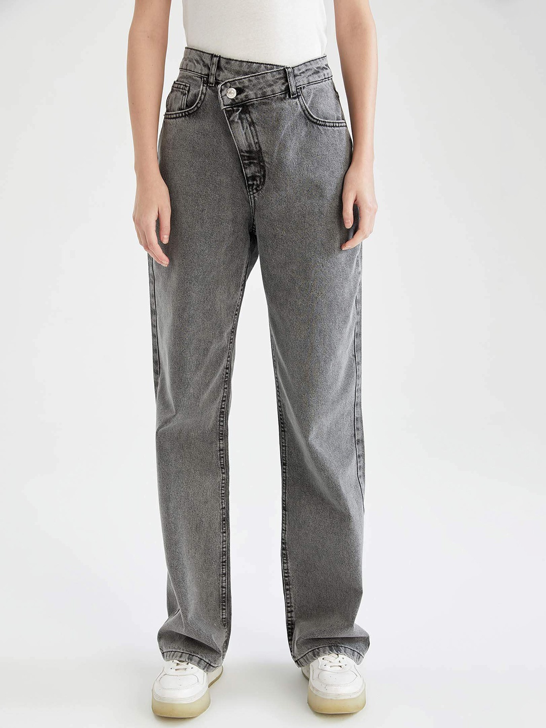 

DeFacto Women Grey Pure Cotton Wide Leg Jeans