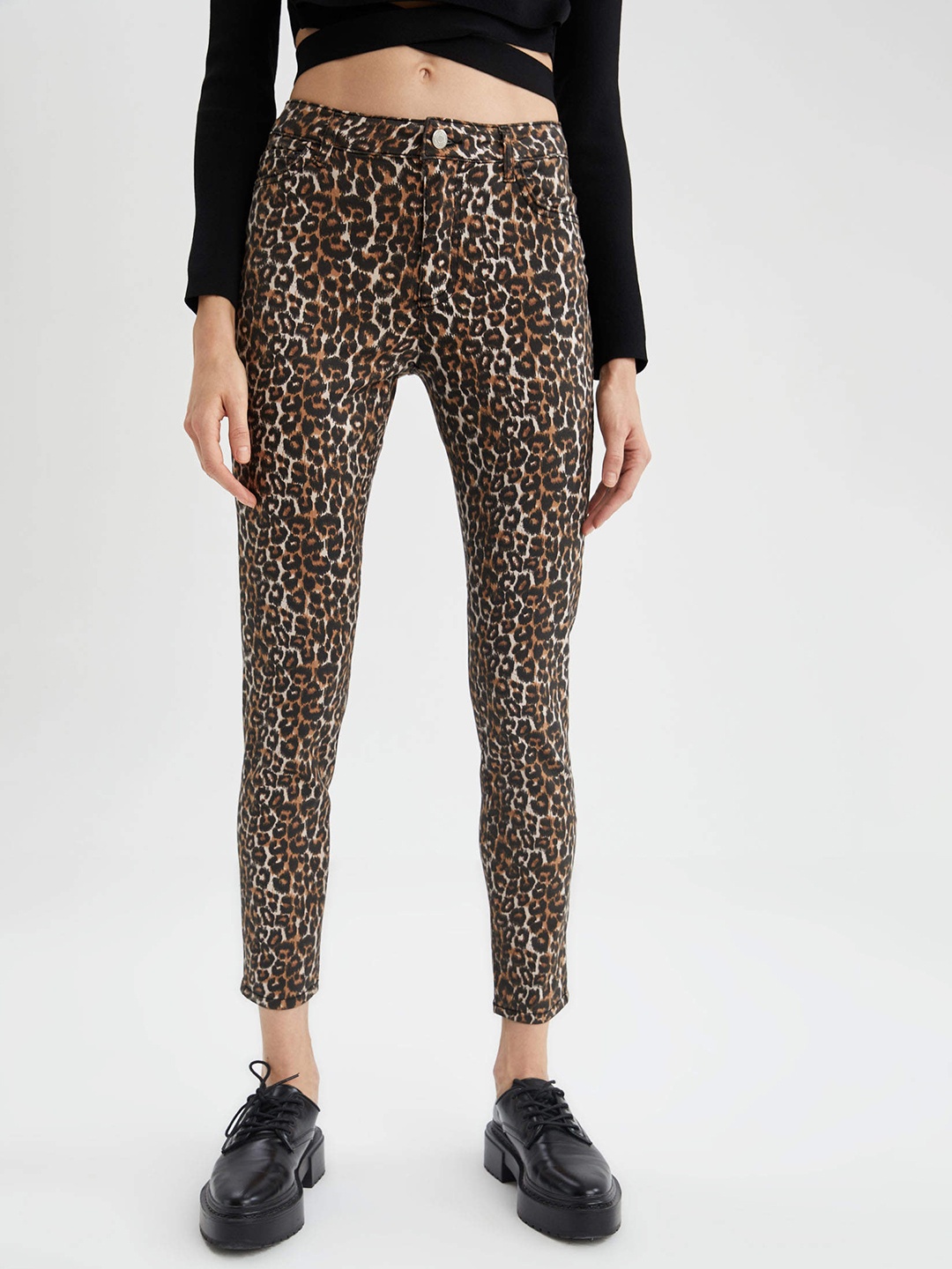 

DeFacto Women Beige Animal Printed Cigarette Trousers