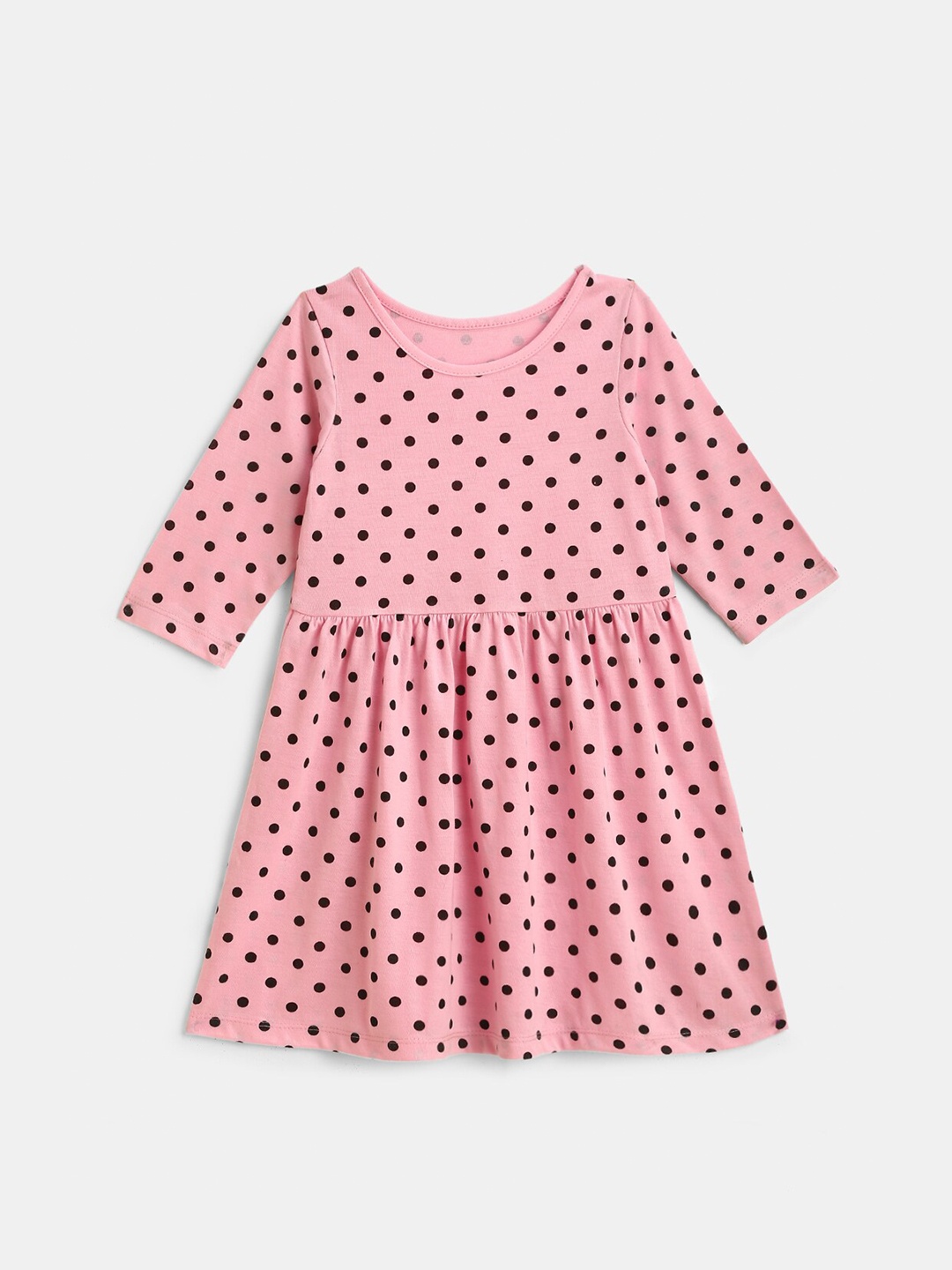 

YK Pink A-Line Polka Dotted Cotton Dress