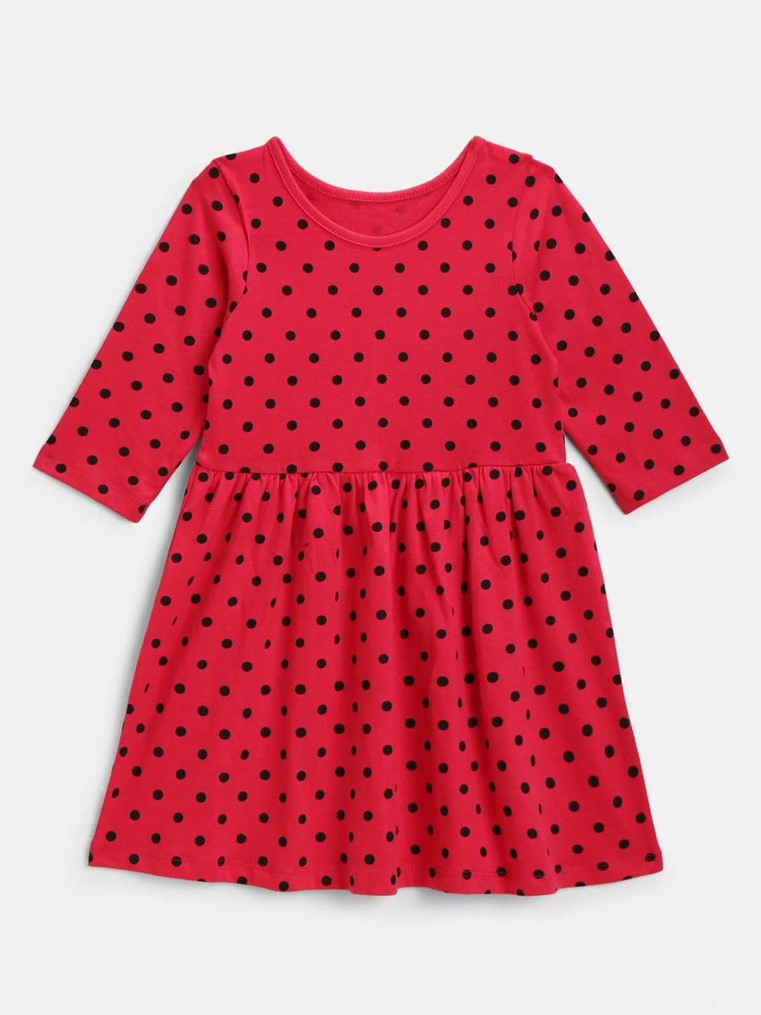 

YK Magenta A-Line Polka Dotted Cotton Dress, Red