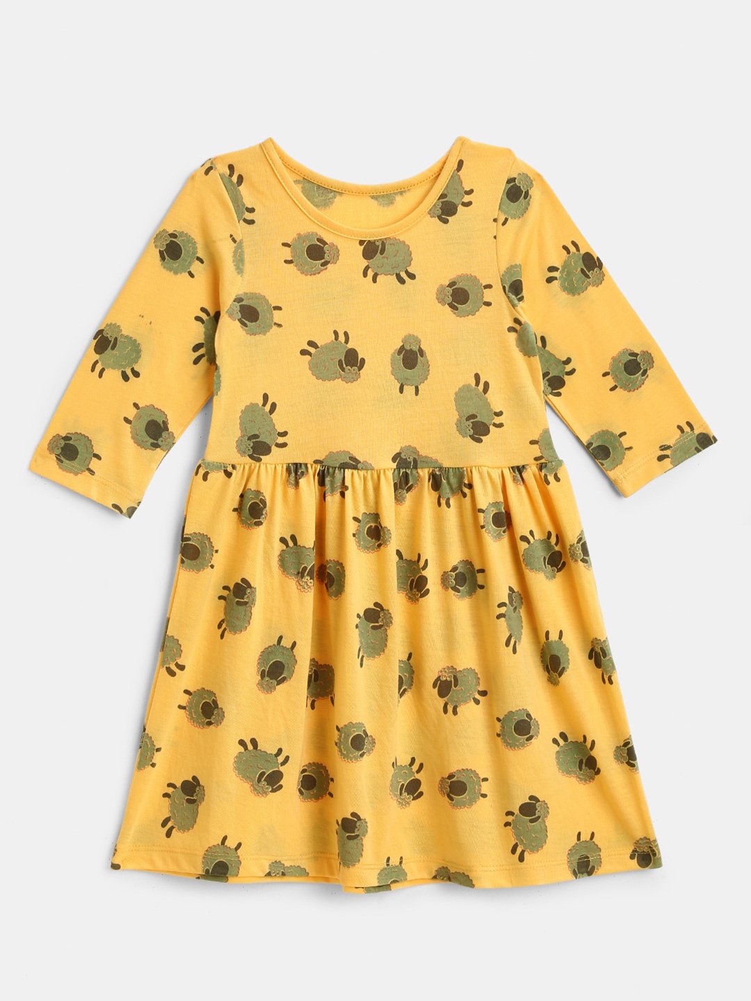 

YK Yellow & Green Printed Cotton A-Line Dress