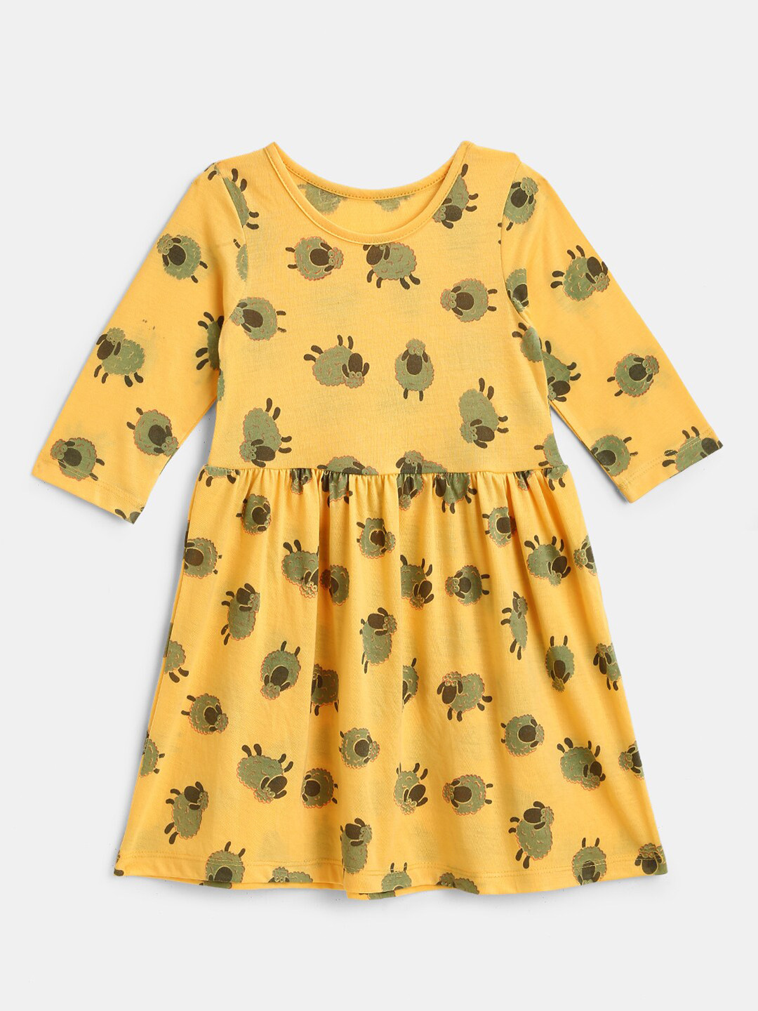 

YK Yellow & Green Printed Fit And Flare Dress