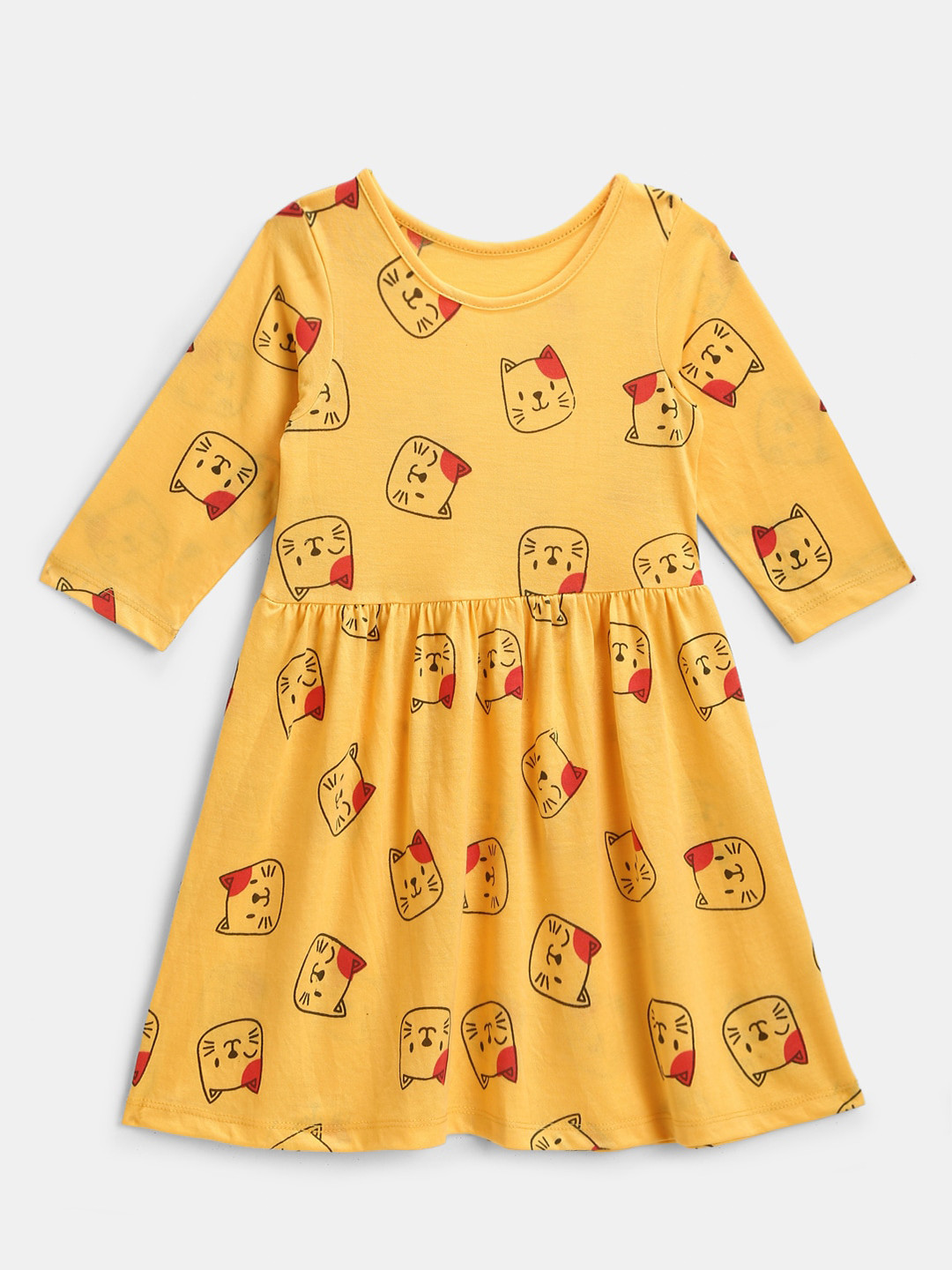 

YK Girls Yellow Printed A-Line Dress