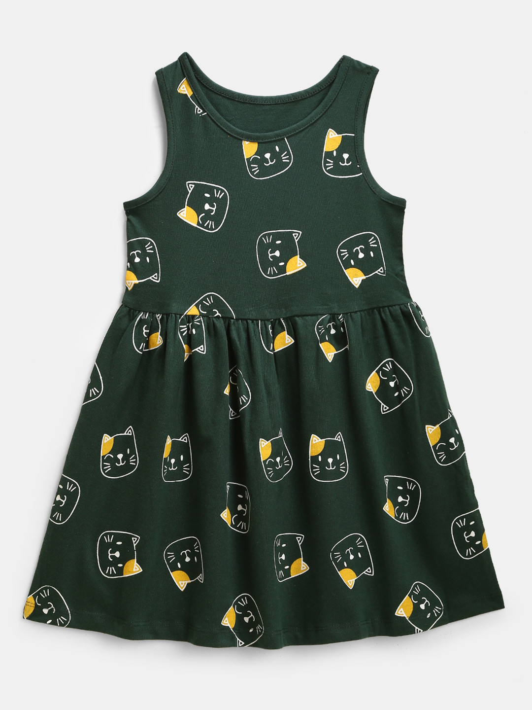 

YK Green & Yellow Printed Fit And Flare Pure Cotton Dress