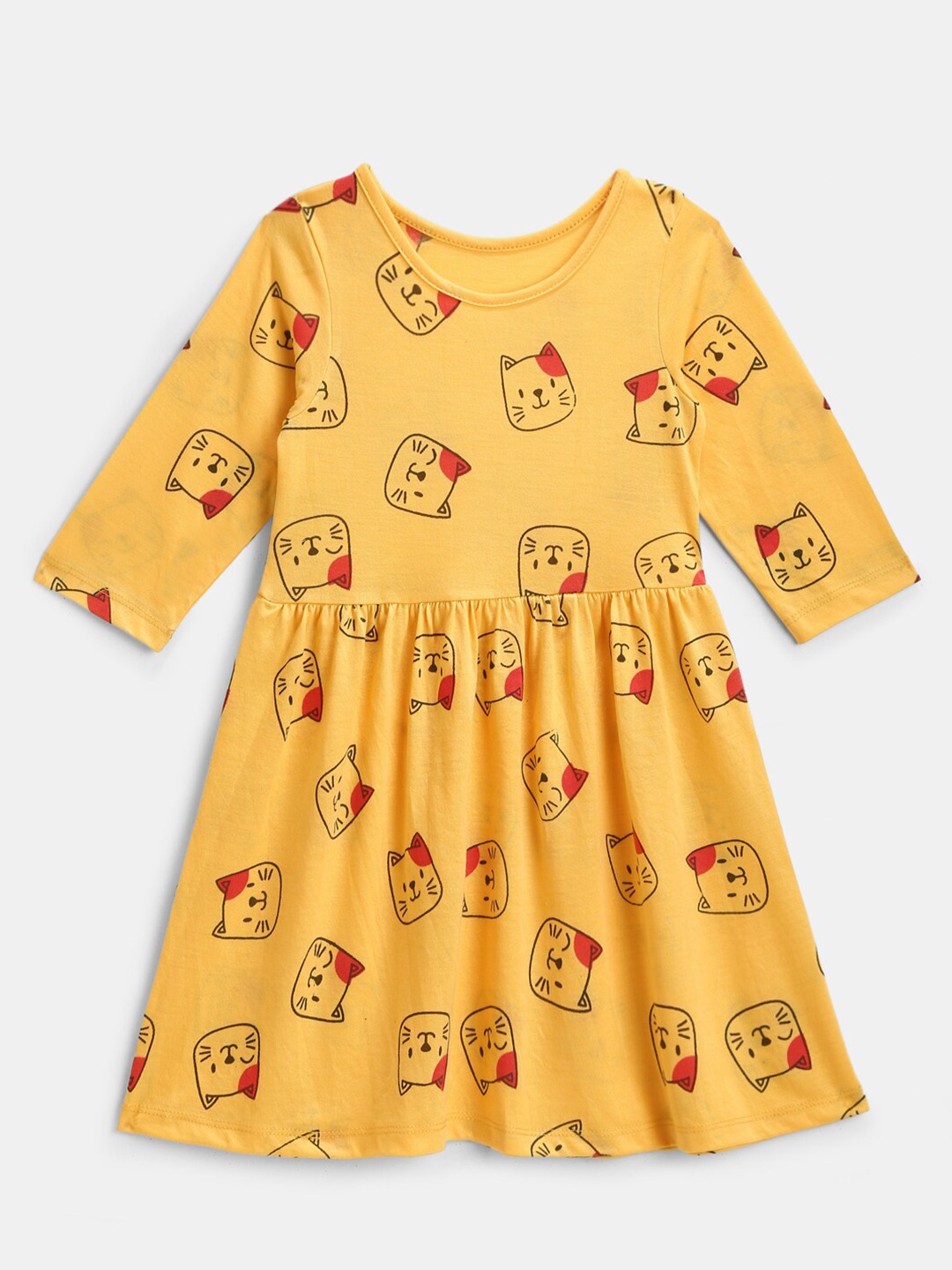 

YK Girls Yellow & Black Printed Fit & Flare Dress