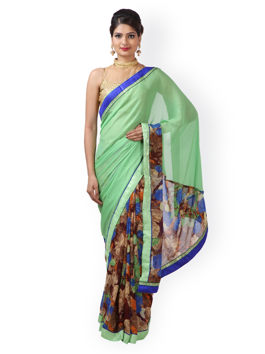 

Geroo Jaipur Hand Dyed Green Bandhani Printed Georgette Sustainable Saree