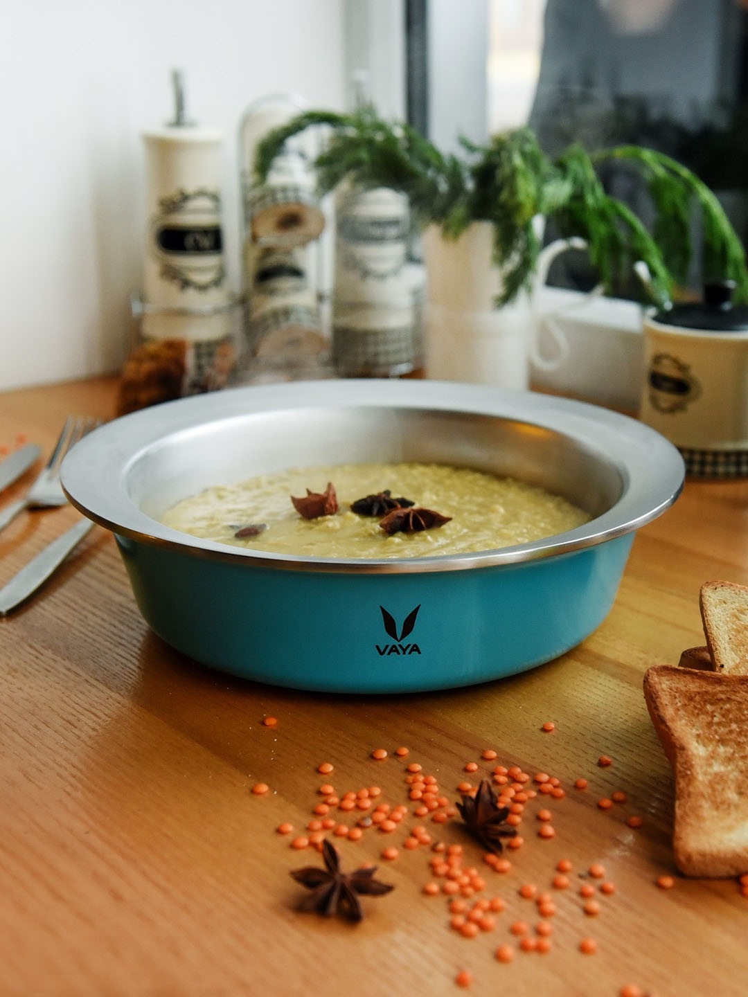 

Vaya Turquoise Blue Set Of 2 Stainless Steel Casserole With Borosilicate Glass Lid