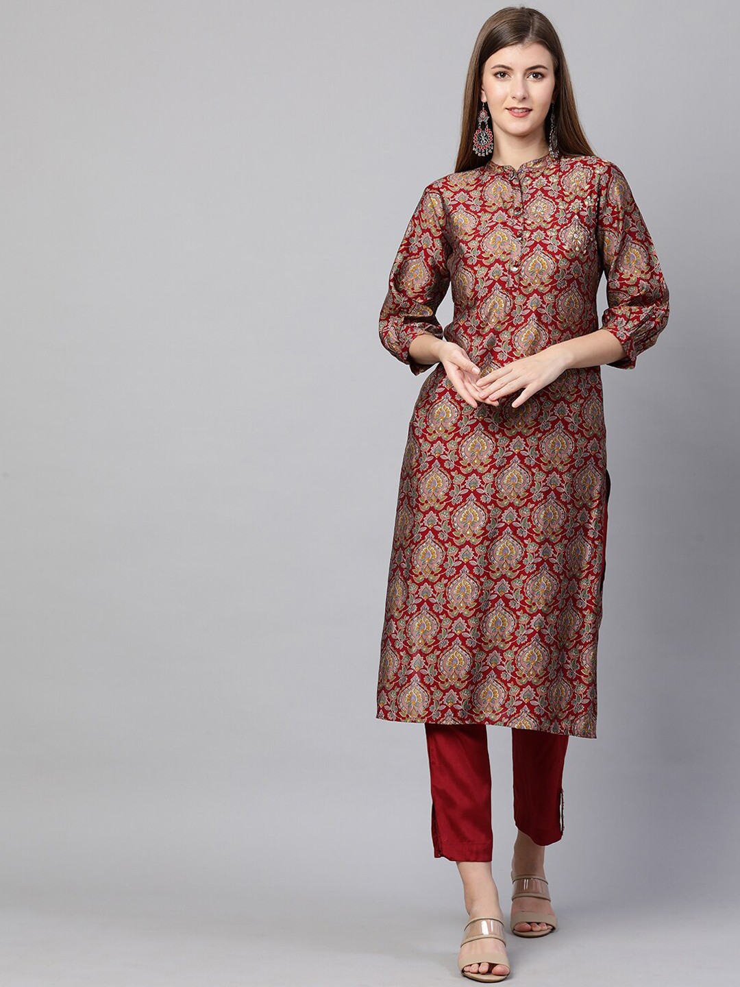 

FASHOR Women Maroon Printed Kurta with Trousers