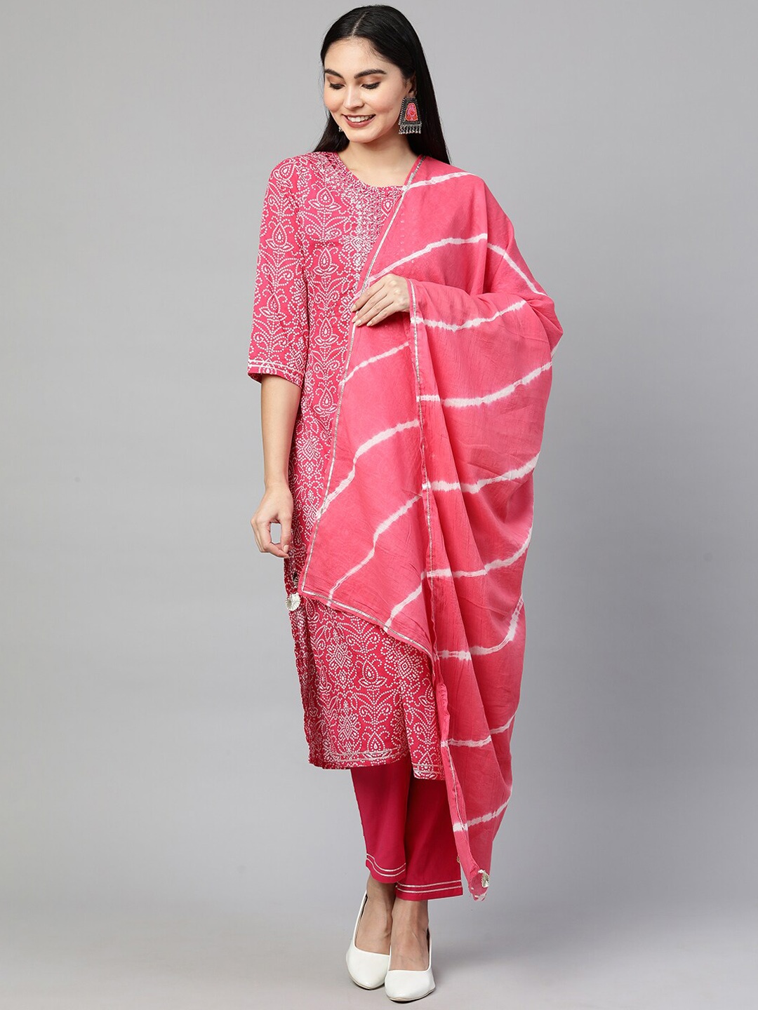 

FASHOR Women Pink Printed Pure Cotton Kurta with Trousers