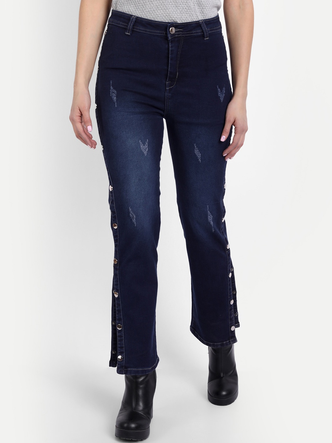 

BROADSTAR Women Navy Blue Jean Bootcut High-Rise Mildly Distressed Light Fade Jeans