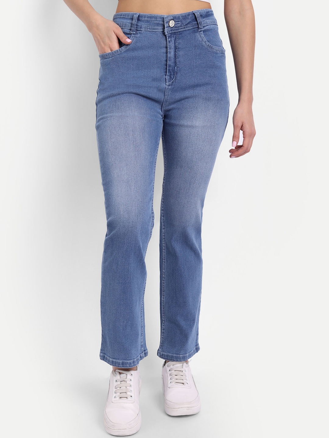 

BROADSTAR Women Blue Jean Straight Fit High-Rise Heavy Fade Stretchable Jeans