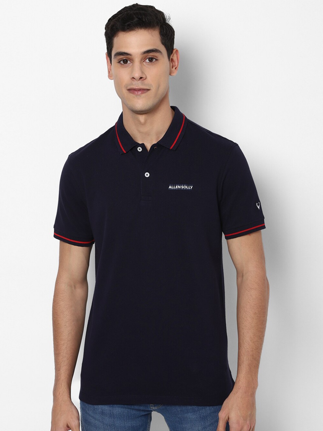 

Allen Solly Men Navy Blue Cotton Polo Collar T-shirt