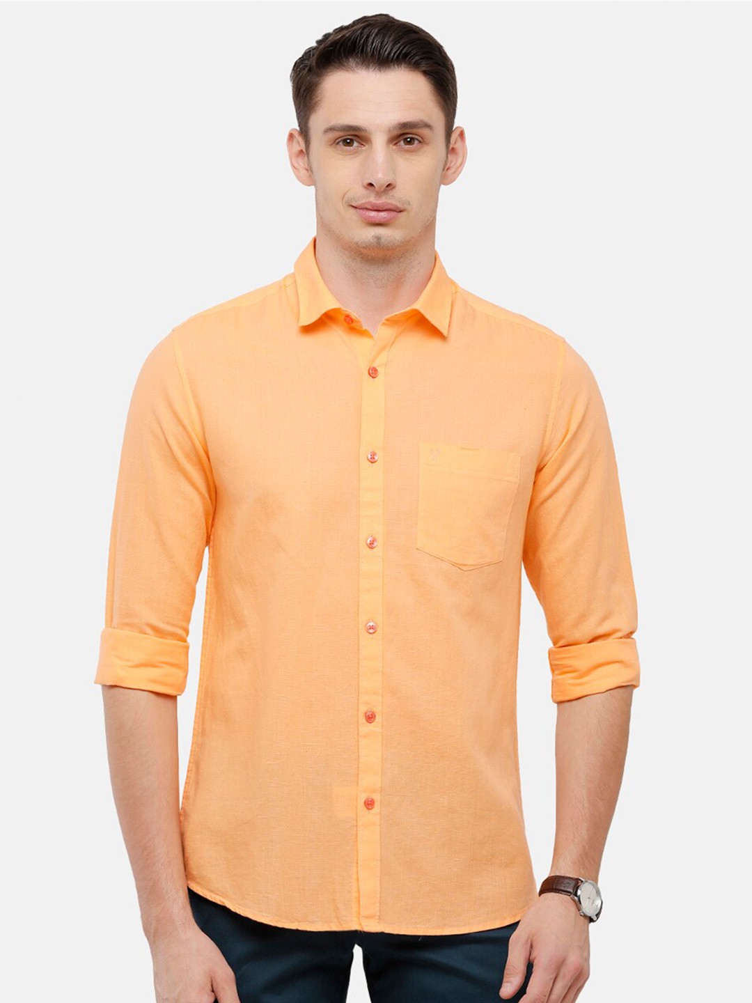 

Classic Polo Men Orange Slim Fit Solid Casual Shirt
