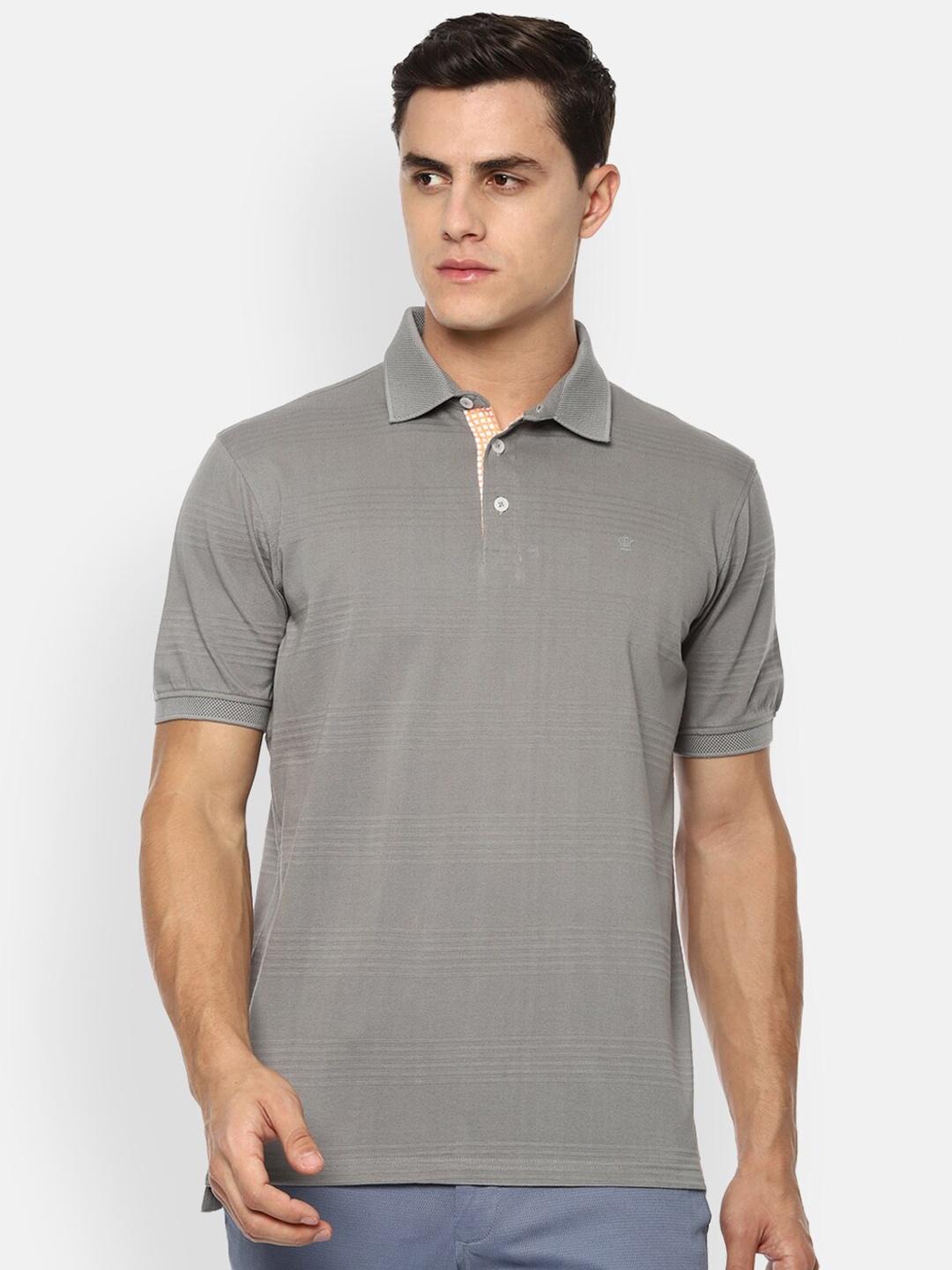 

Louis Philippe Men Grey Polo Collar Pockets Slim Fit T-shirt