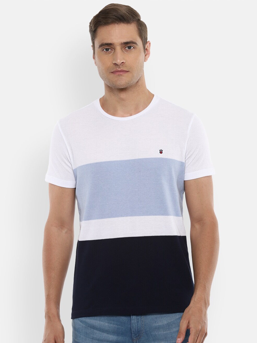 

Louis Philippe Jeans Men Blue Colourblocked Slim Fit T-shirt