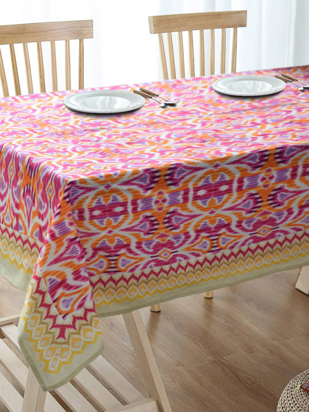 

BLANC9 Pink & Yellow Geometric Printed Pure Cotton Rectangular Table Cover