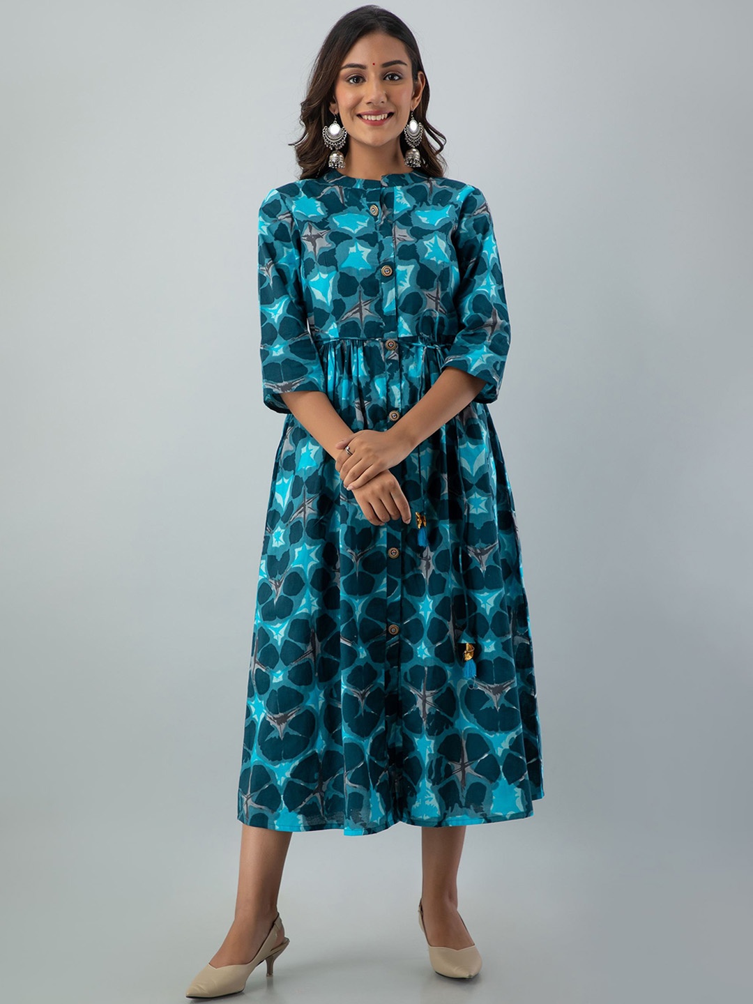 

KALINI Women Blue Geometric Dyed Flared Sleeves Anarkali Kurta