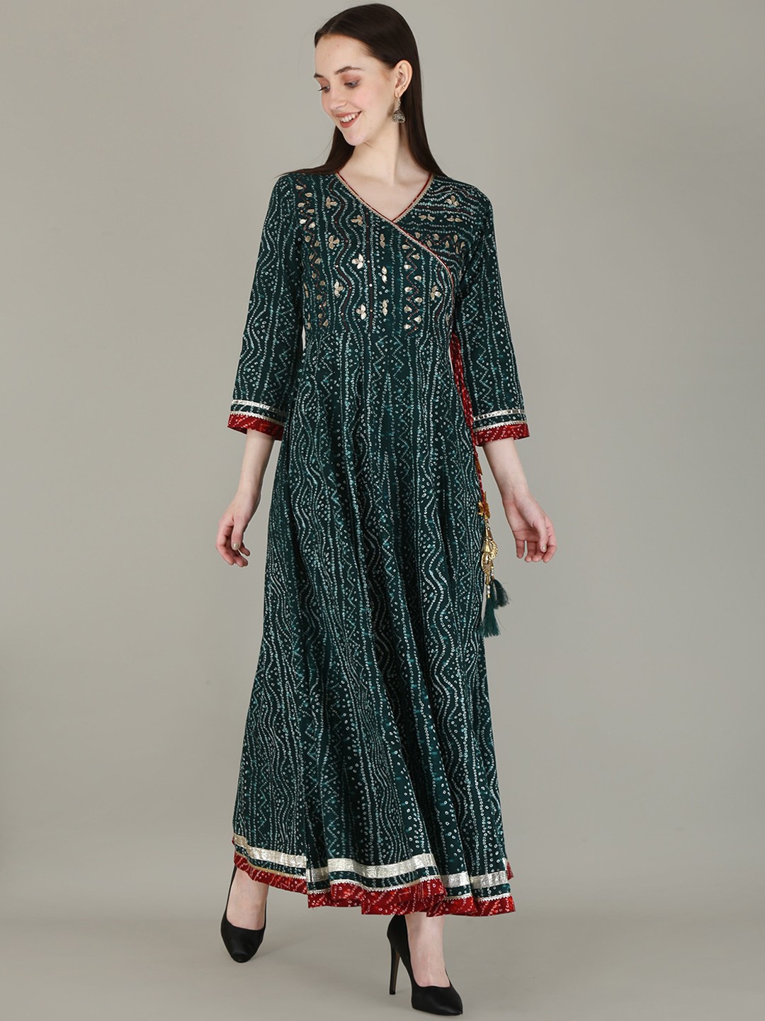 

KALINI Women Green Geometric Anarkali Kurta