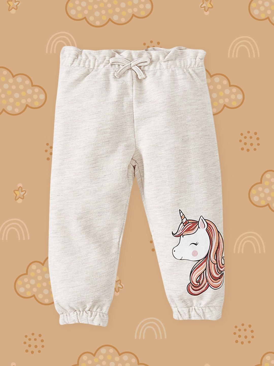 

DeFacto Girls Off-White Solid Joggers with Printed Detail