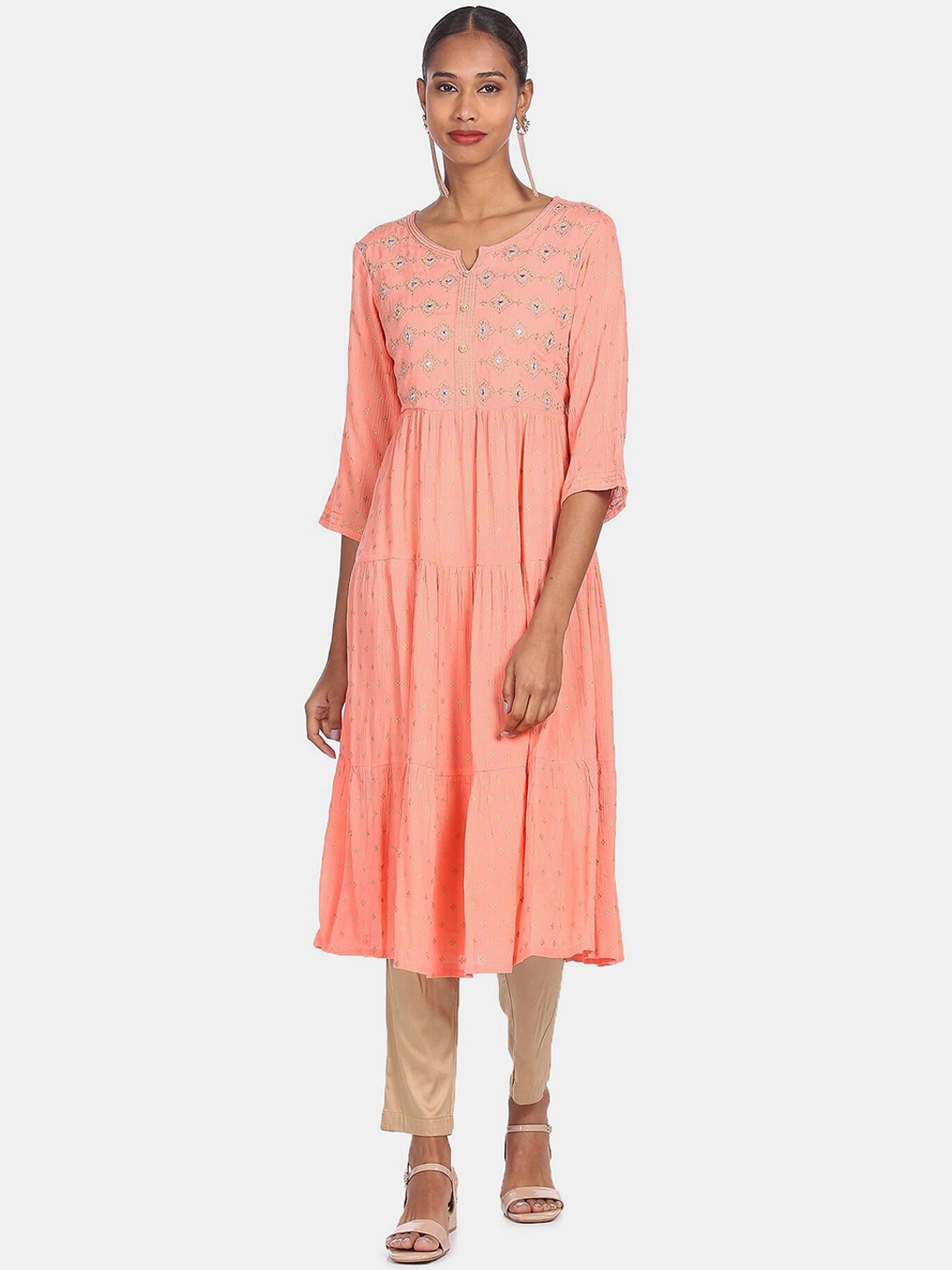 

Anahi Women Pink & coral pink Yoke Design Yoke Design Anarkali Kurta