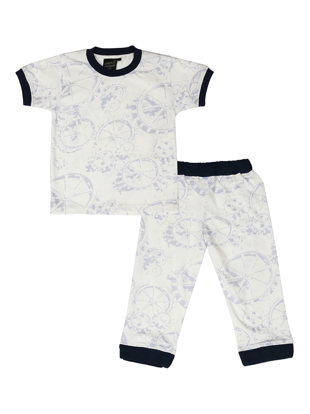 

CREMLIN CLOTHING Unisex Kids Black & White Printed Night suit