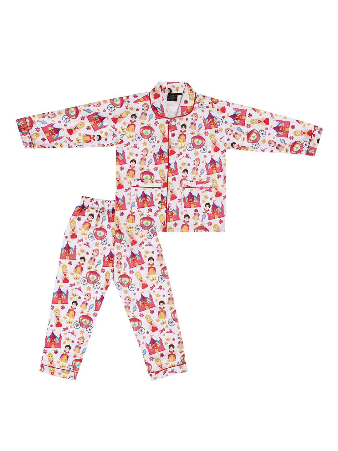 

CREMLIN CLOTHING Unisex Kids White & Pink Printed Night Suit