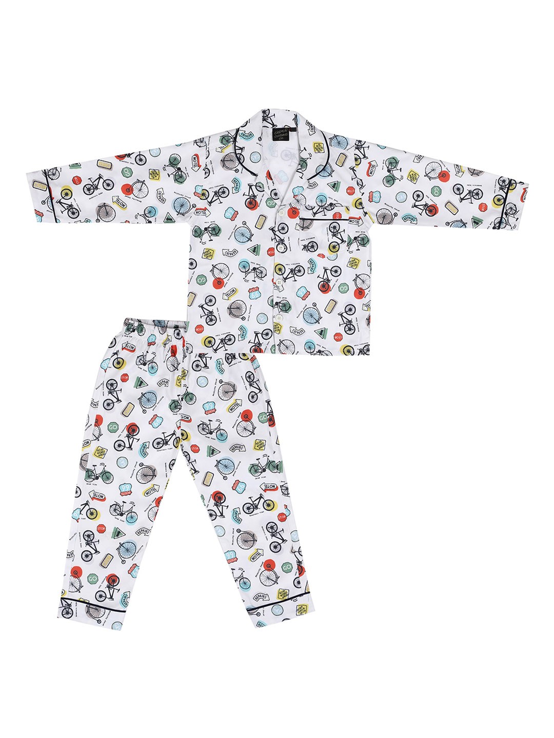 

CREMLIN CLOTHING Kids White & Grey Printed Night suit