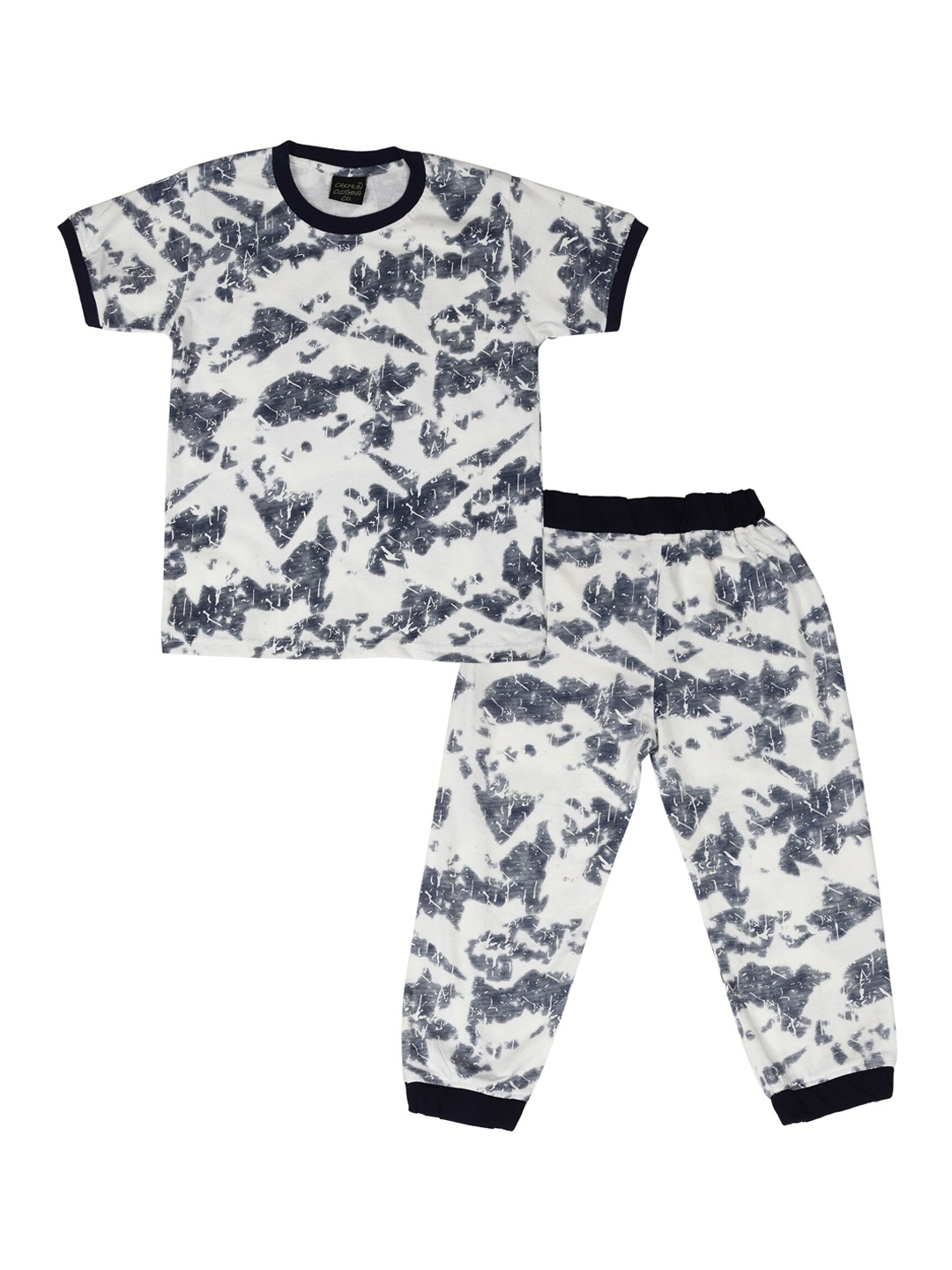 

CREMLIN CLOTHING Kids White & Grey Printed Pure Cotton Night suit